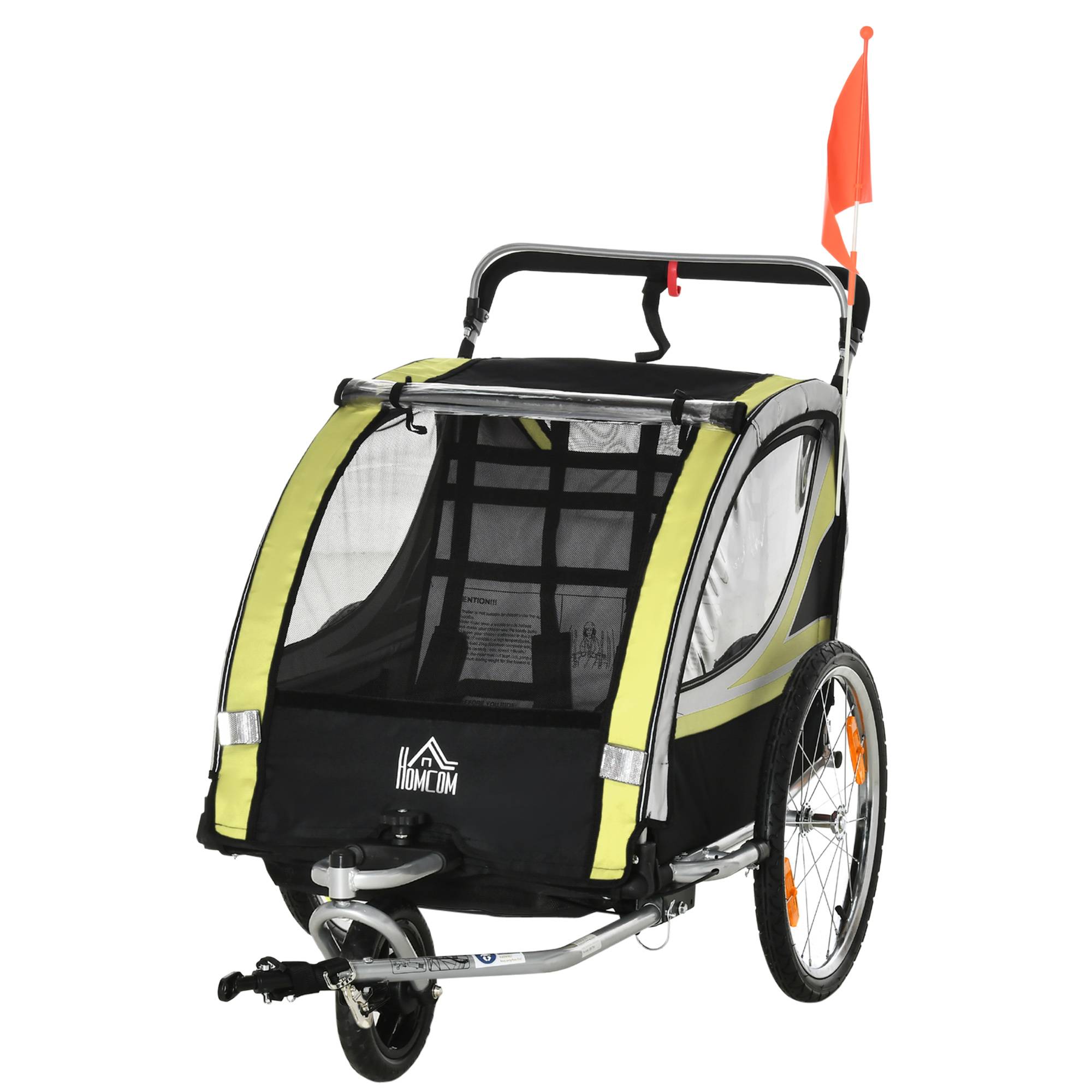 Remorque de vélo enfant 2 en 1 acier jaune 142 x 75 x 101 cm - PANGIVO - Image 2