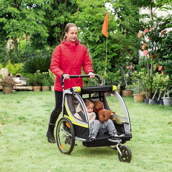 Remorque de vélo enfant 2 en 1 acier jaune 142 x 75 x 101 cm - PANGIVO - Image 3