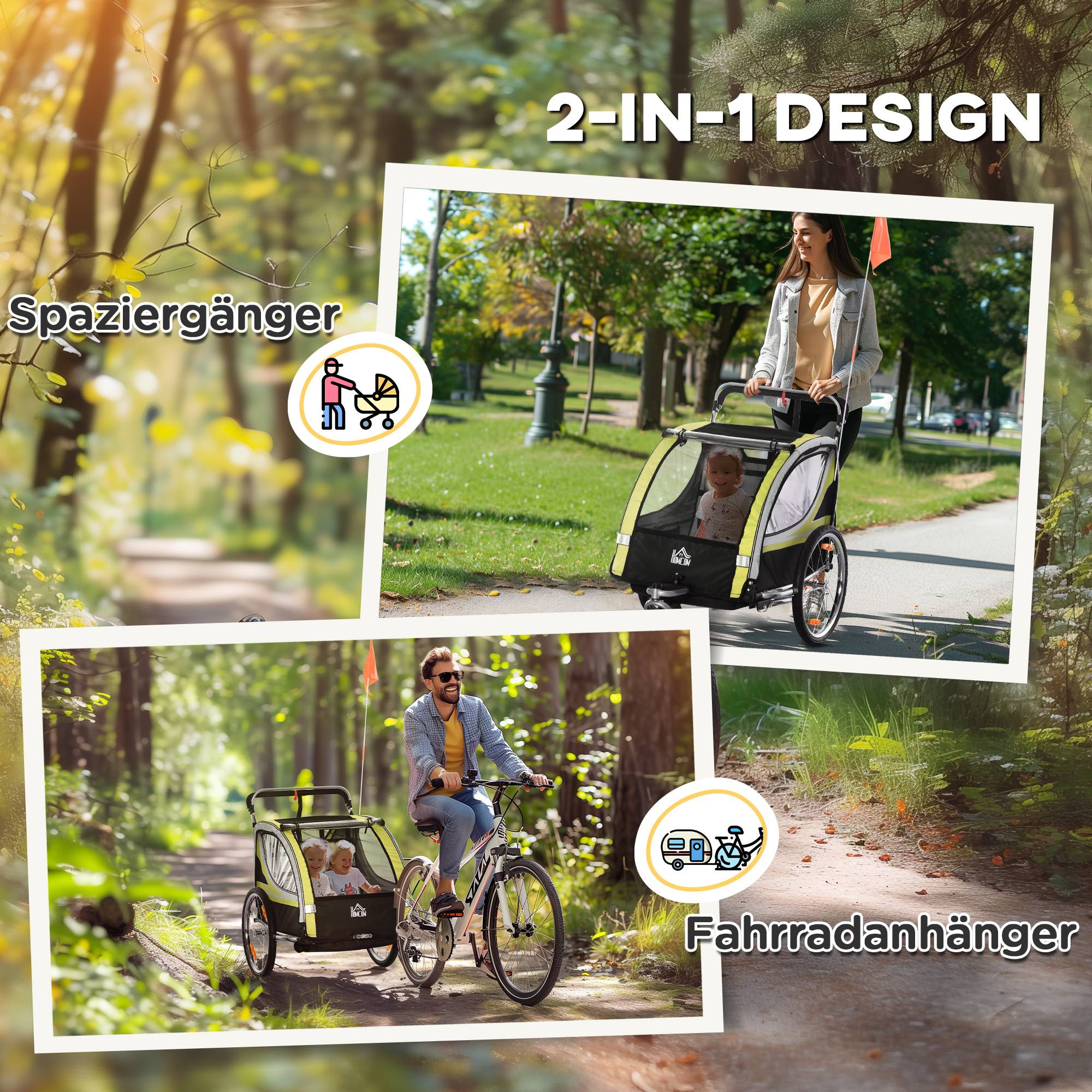 Remorque de vélo enfant 2 en 1 acier jaune 142 x 75 x 101 cm - PANGIVO - Image 6