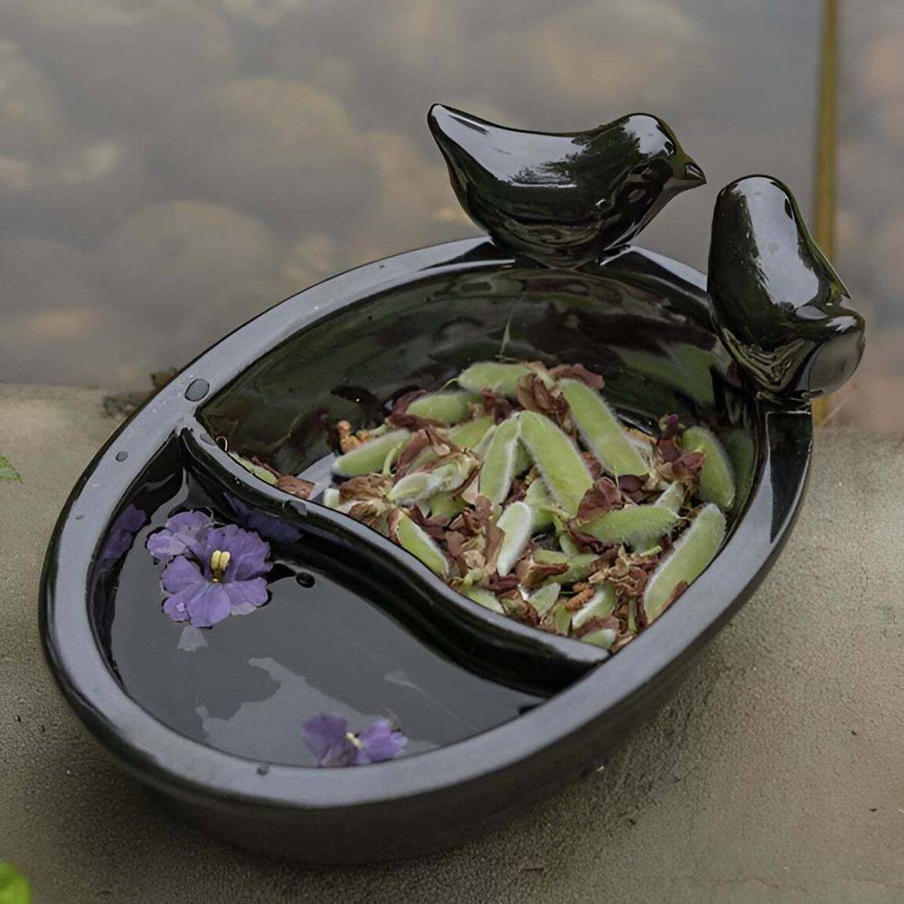 Esschert Design - Bain oiseau en terre cuite noire Oiseaux - Imagen 3