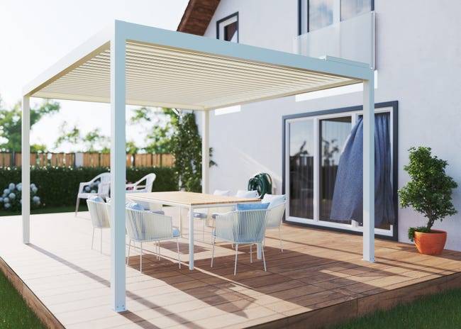 Pergola Bioclimatique Aluminium Autoportante Motorisée Éclairée 4x3,5 Blanc SV ORIAL France - Image 5