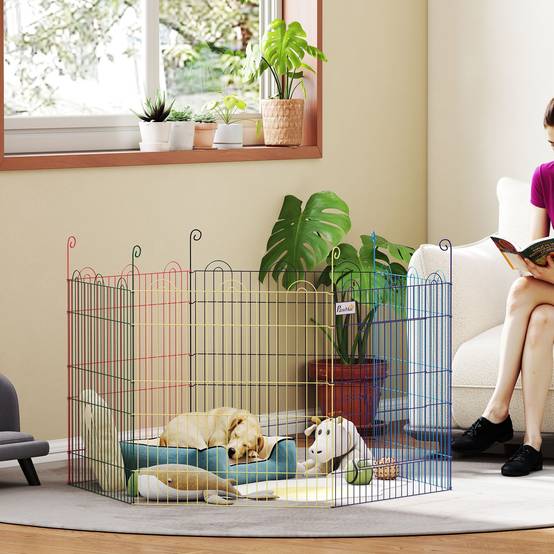 Parc pliable pour animaux de compagnie, cage pour chien pliable à 6 panneaux pour jardin, terrasse, usage extérieur, Ø120 x 60 cm, multicolore - Image 4