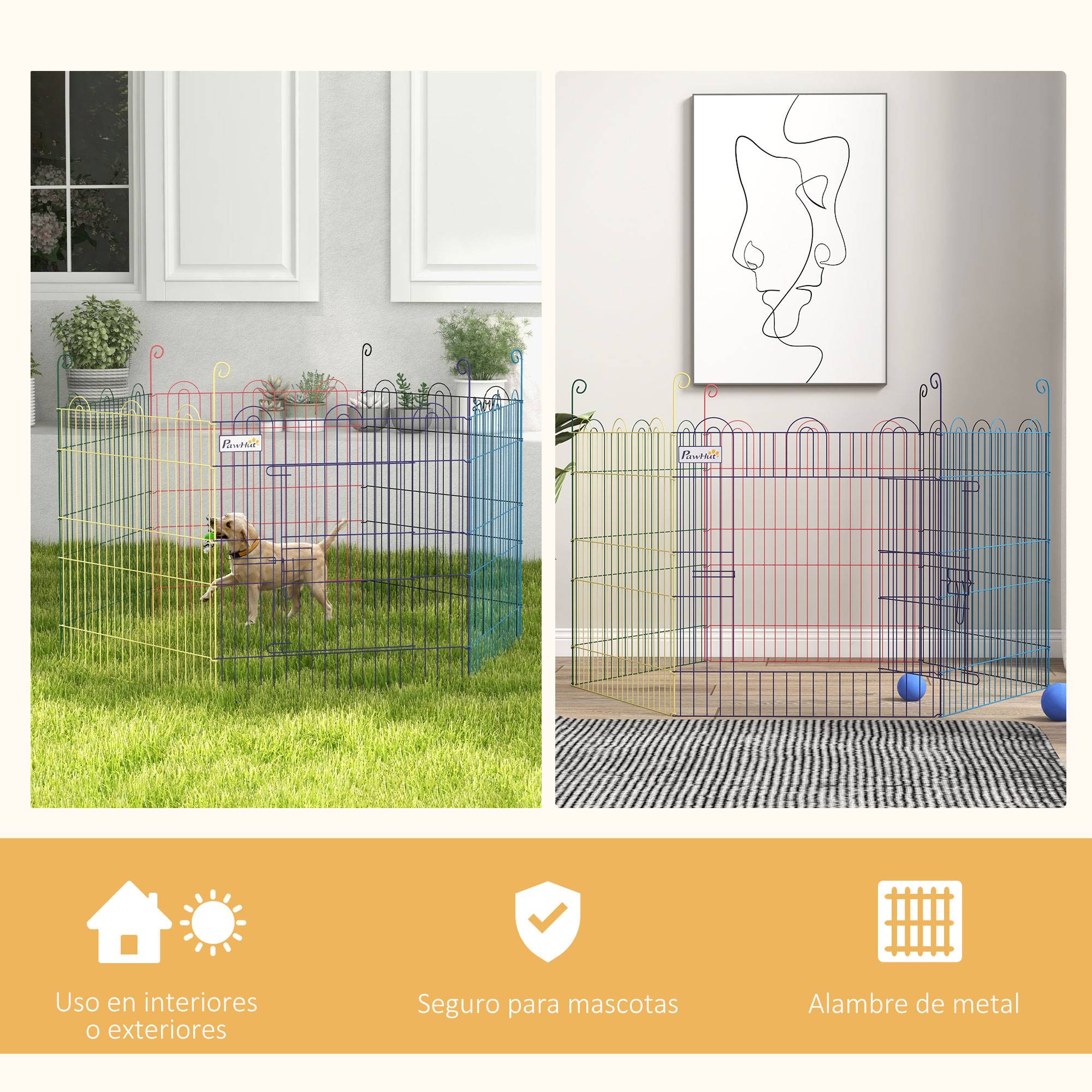 Parc pliable pour animaux de compagnie, cage pour chien pliable à 6 panneaux pour jardin, terrasse, usage extérieur, Ø120 x 60 cm, multicolore - Image 9
