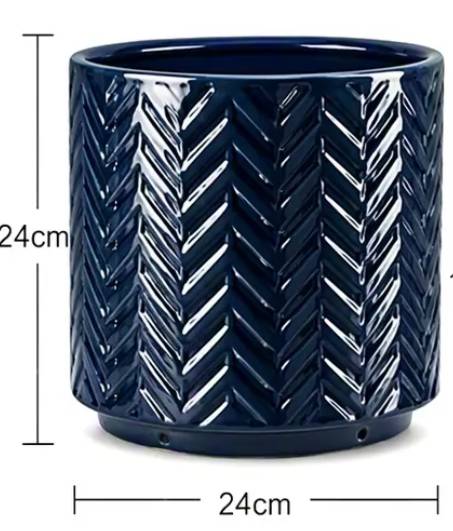 ComfortXL - Pot de fleurs en céramique bleu marine brillant Ø24 cm intérieur balcon jardin avec trou de drainage - Image 3