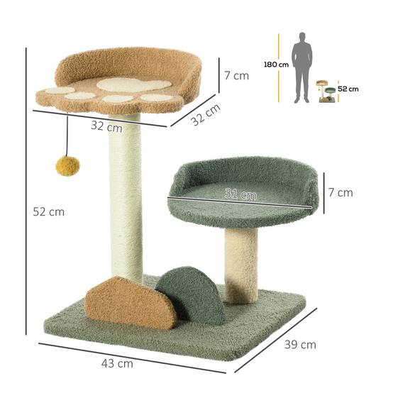 Arbre à Chat Design Fleur 52 cm Griffoir avec Poteau Sisal et Deux Lits Douillets - ComfortXL Outdoor Living - Image 5