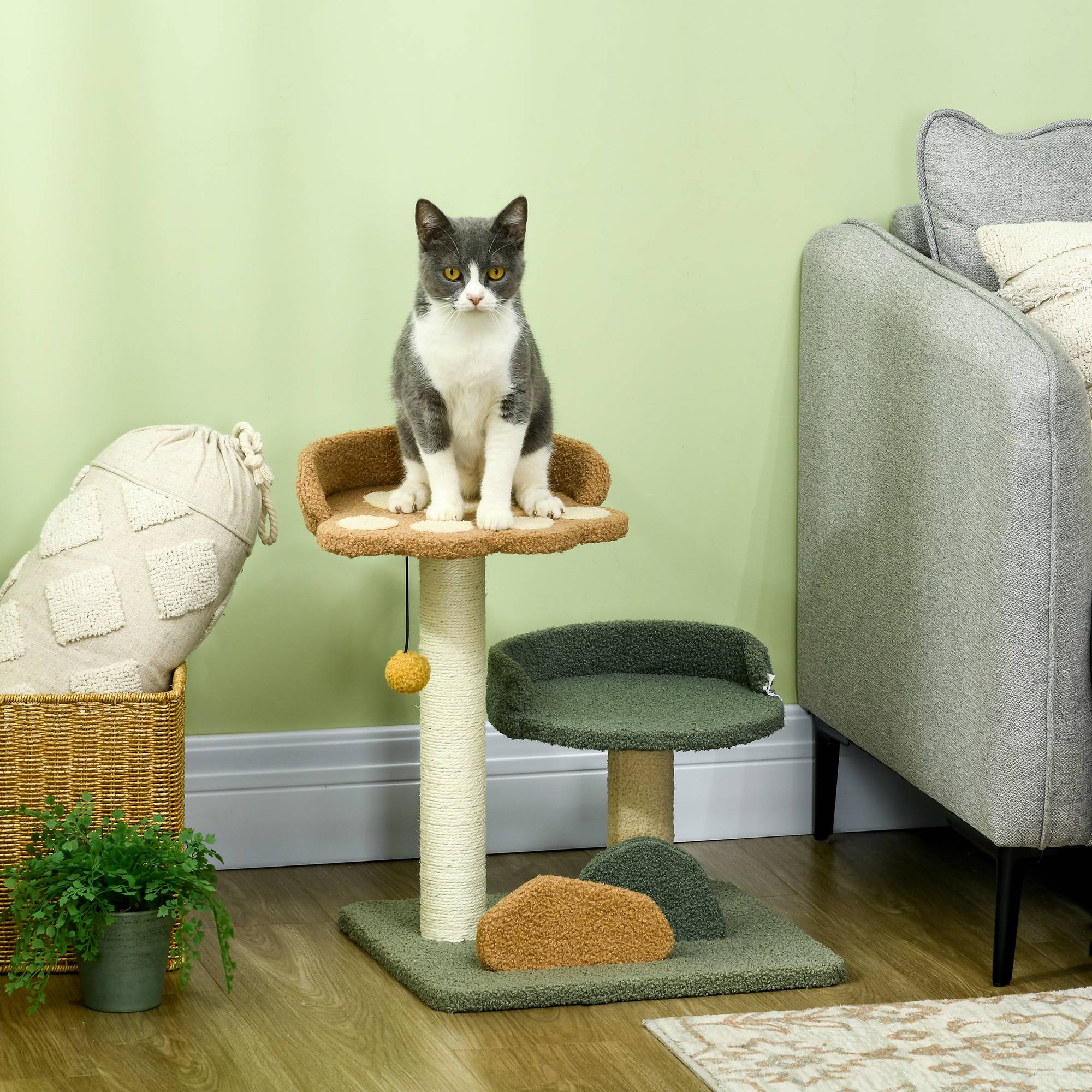 Arbre à Chat Design Fleur 52 cm Griffoir avec Poteau Sisal et Deux Lits Douillets - ComfortXL Outdoor Living - Image 3