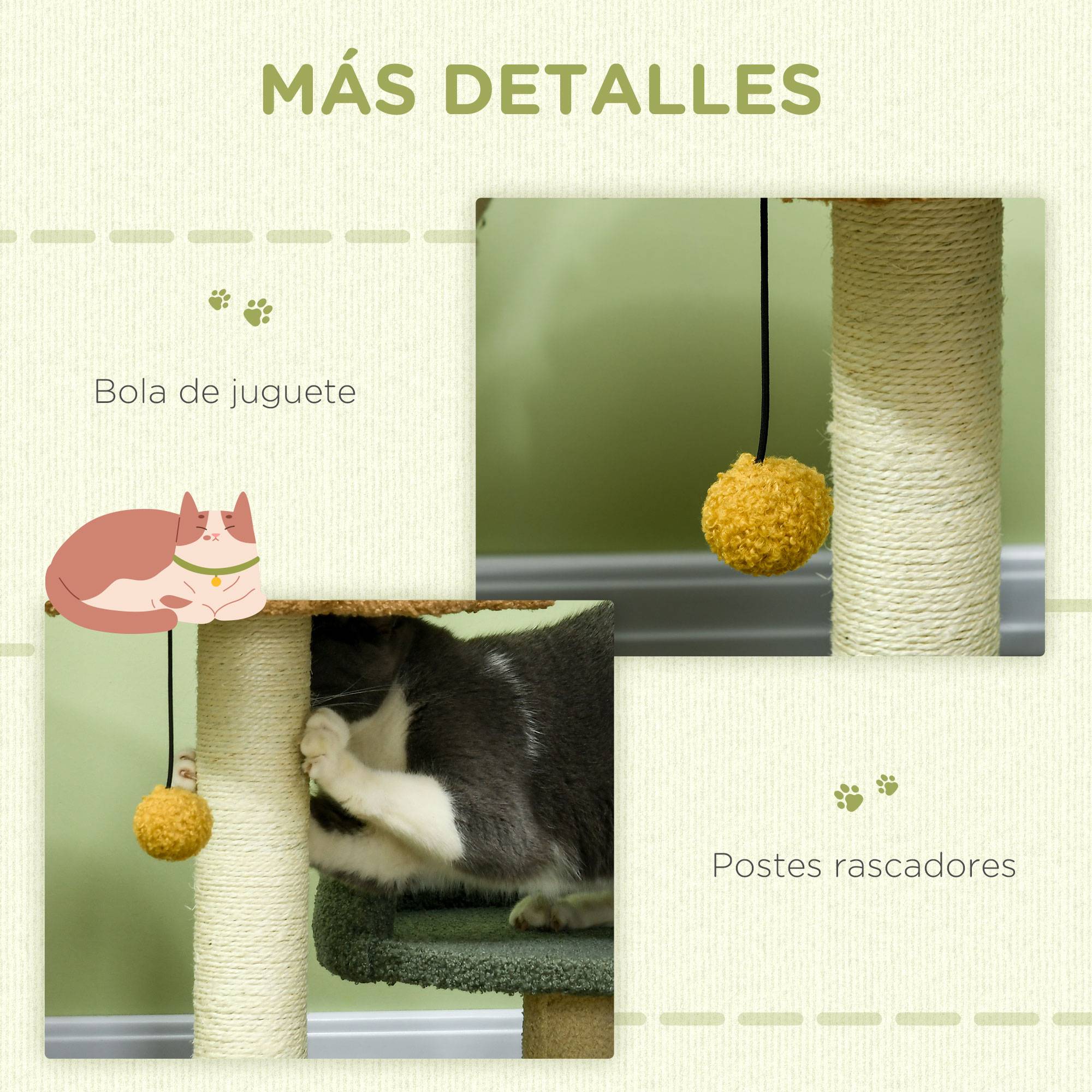 Arbre à Chat Design Fleur 52 cm Griffoir avec Poteau Sisal et Deux Lits Douillets - ComfortXL Outdoor Living - Image 8