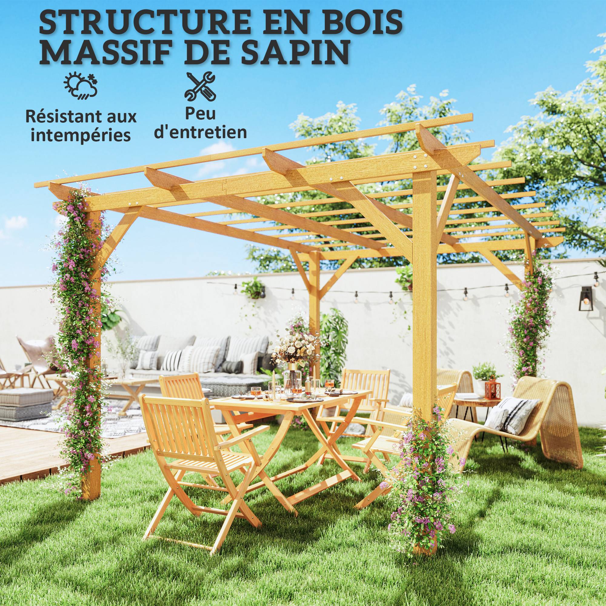Pergola de jardin bois sapin pour plantes grimpantes aménagement terrasse 3x4m - ComfortXL Outdoor Living - Image 6