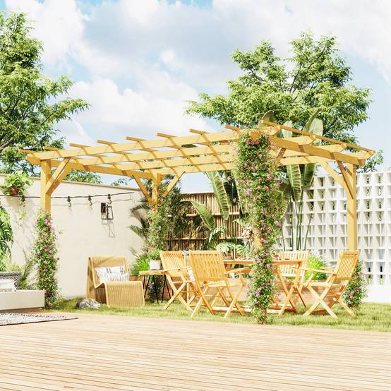 Pergola de jardin bois sapin pour plantes grimpantes aménagement terrasse 3x4m - ComfortXL Outdoor Living - Image 3