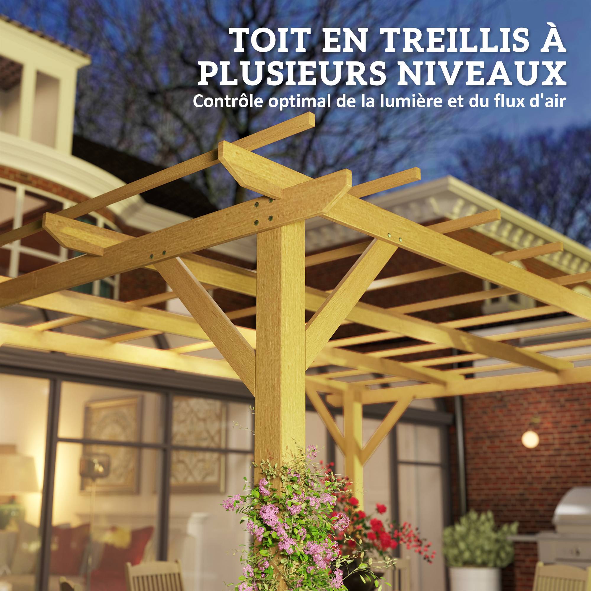 Pergola de jardin bois sapin pour plantes grimpantes aménagement terrasse 3x4m - ComfortXL Outdoor Living - Image 7