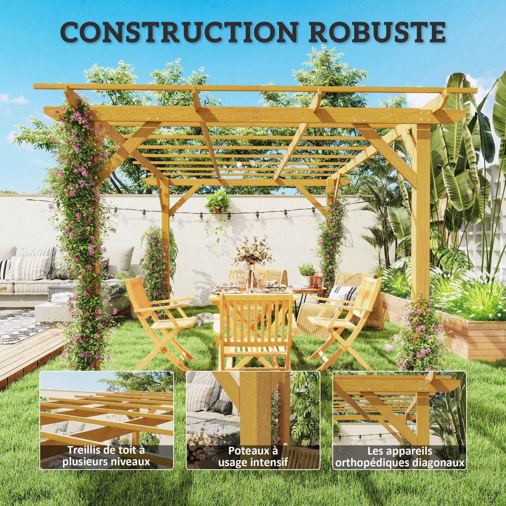 Pergola de jardin bois sapin pour plantes grimpantes aménagement terrasse 3x4m - ComfortXL Outdoor Living - Image 8