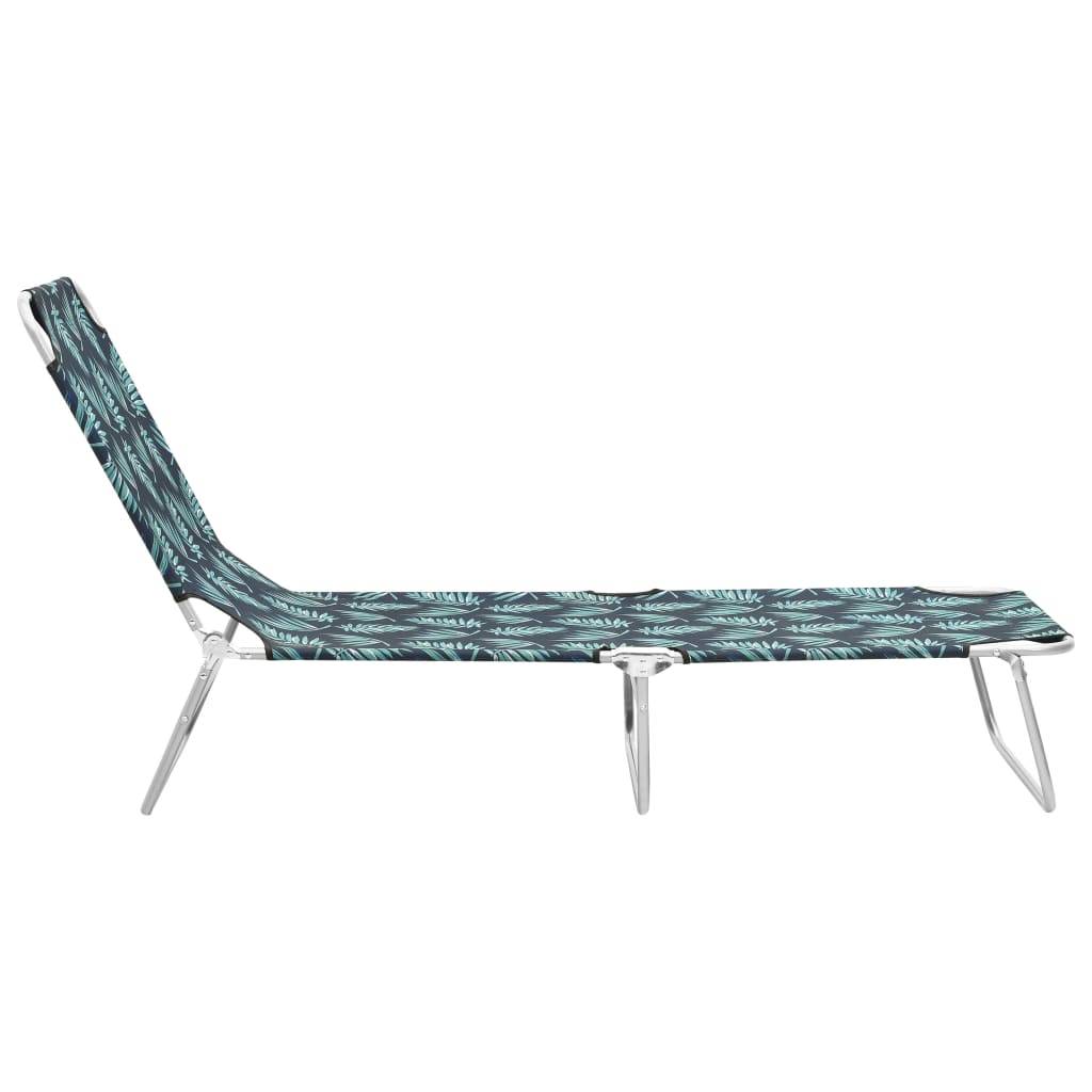 Bain de soleil pliable - Transat - Chaise longue acier et tissu motif de feuilles - MEUBLE PRO - Image 3