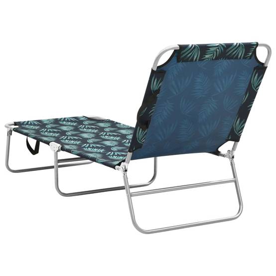 Bain de soleil pliable - Transat - Chaise longue acier et tissu motif de feuilles - MEUBLE PRO - Image 4
