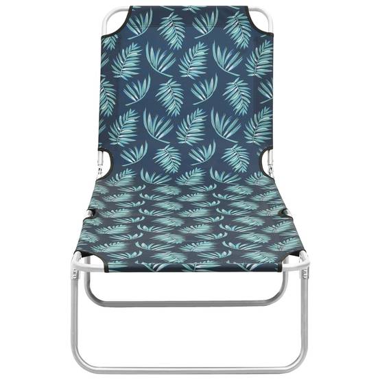 Bain de soleil pliable - Transat - Chaise longue acier et tissu motif de feuilles - MEUBLE PRO - Image 1
