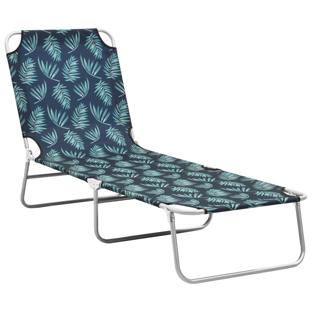 Bain de soleil pliable - Transat - Chaise longue acier et tissu motif de feuilles - MEUBLE PRO - Image 2