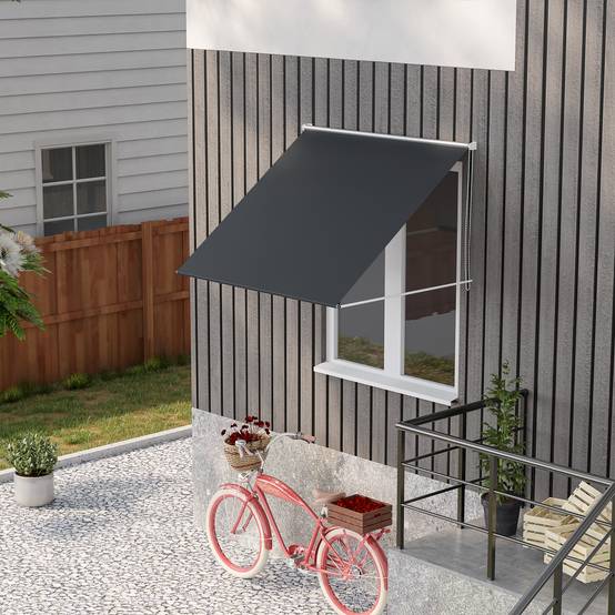 Petit store banne extérieur fenêtre aluminium inclinaison manuelle UV30+ 150x120cm gris - ComfortXL Outdoor Living - Image 3