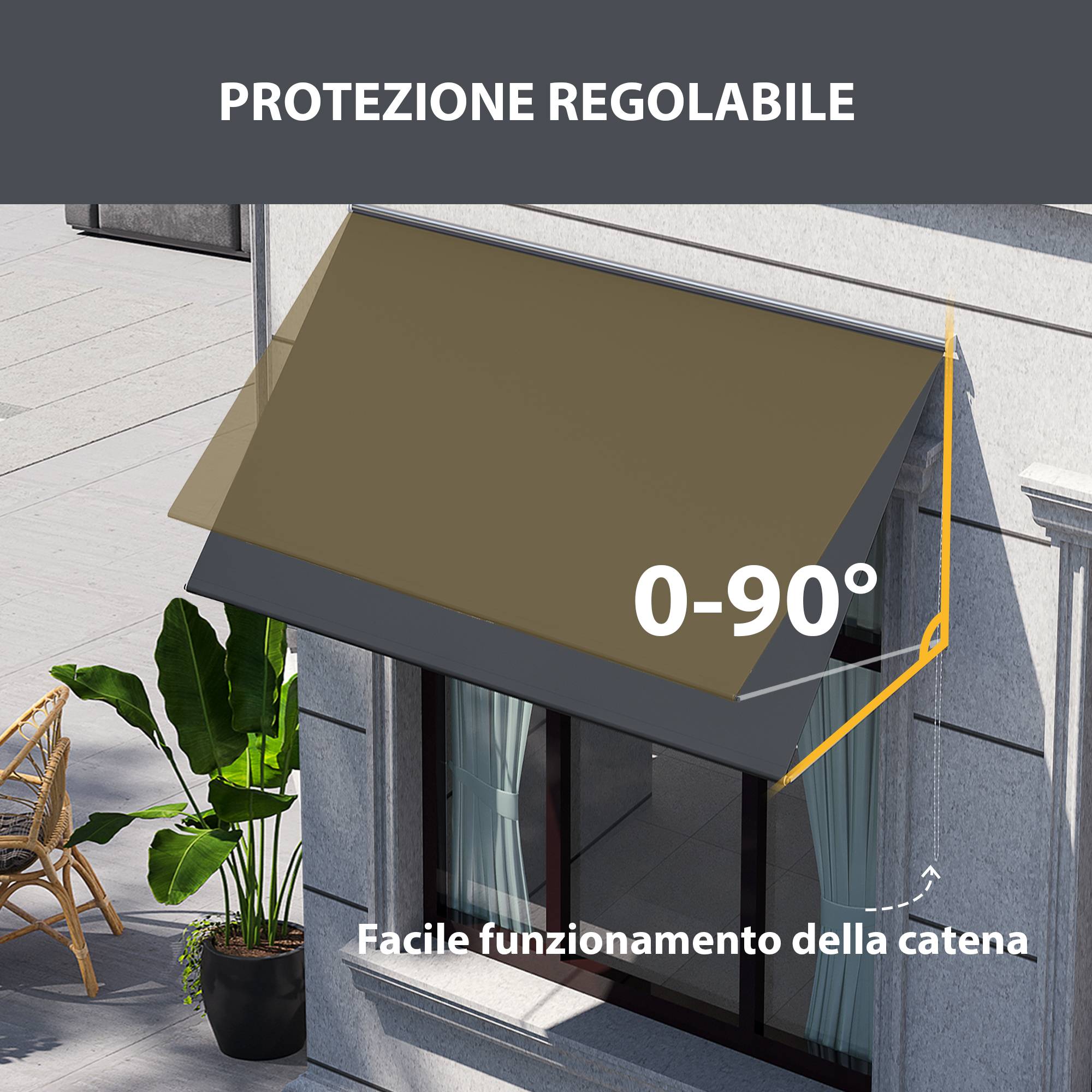 Petit store banne extérieur fenêtre aluminium inclinaison manuelle UV30+ 150x120cm gris - ComfortXL Outdoor Living - Image 7
