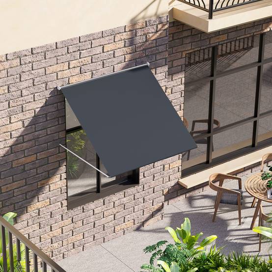Petit store banne extérieur fenêtre aluminium inclinaison manuelle UV30+ 150x120cm gris - ComfortXL Outdoor Living - Image 4