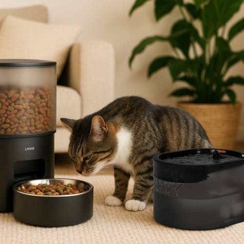 Livoo - Distributeur de croquettes et fontaine pour chat et petit chien