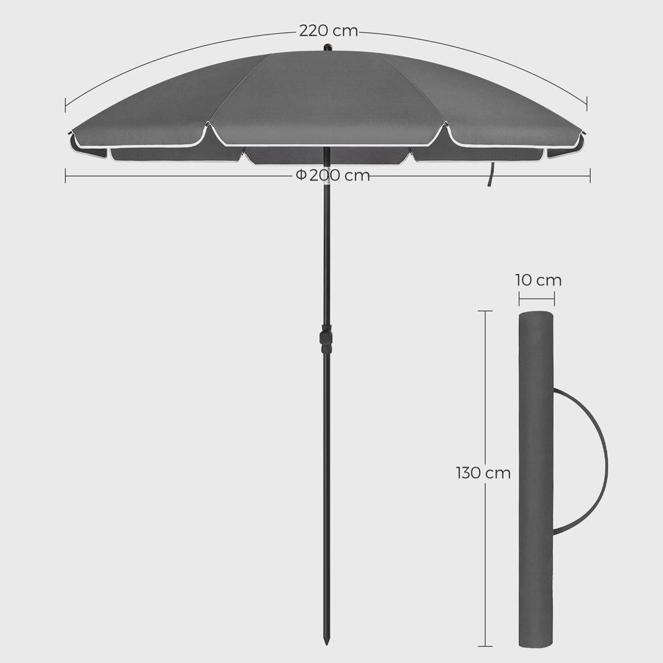 Helloshop26 - Parasol de jardin diamètre 2 m ombrelle protection UPF 50+ inclinable portable résistant au vent baleines en fibre de verre avec sac gris - Imagen 3
