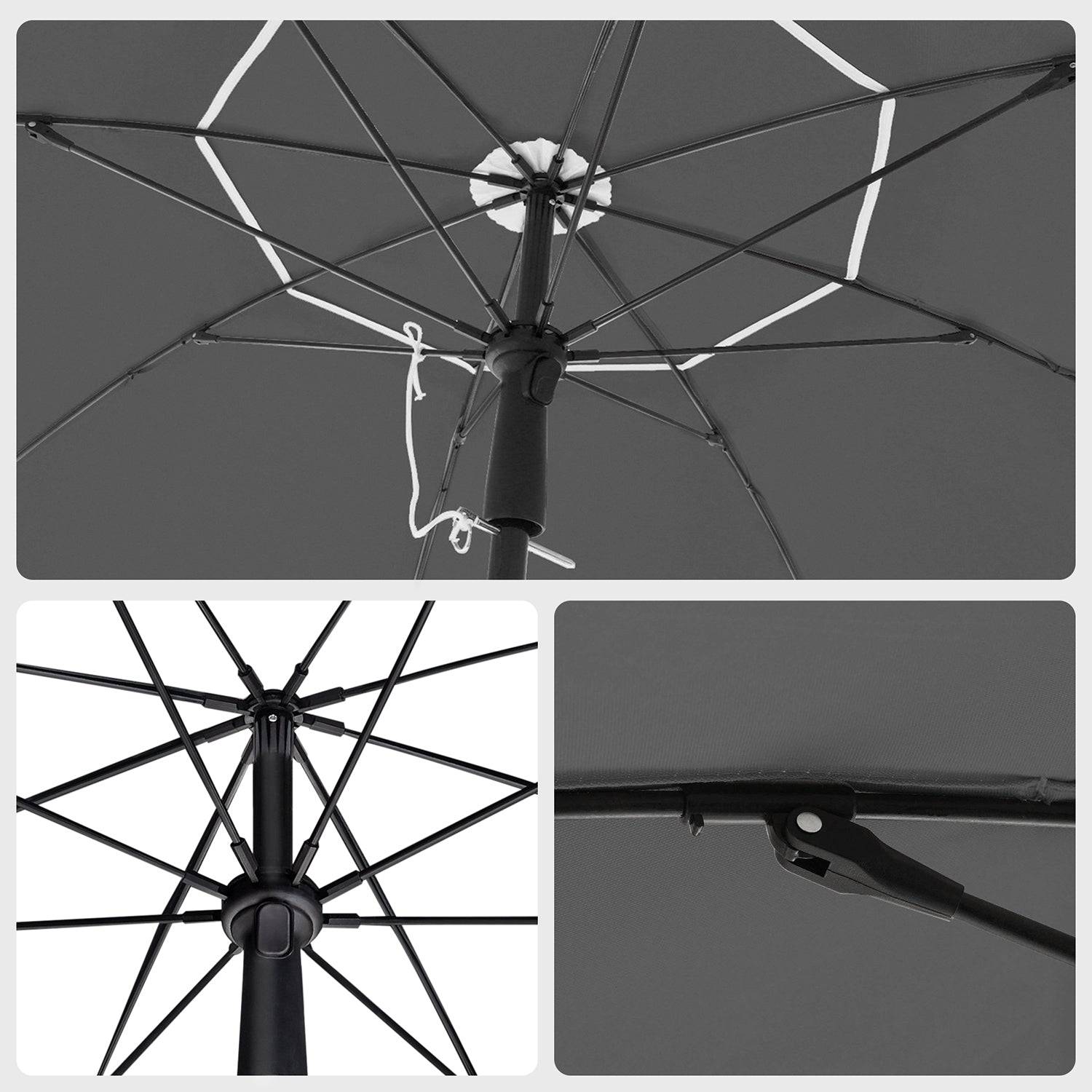 Helloshop26 - Parasol de jardin diamètre 2 m ombrelle protection UPF 50+ inclinable portable résistant au vent baleines en fibre de verre avec sac gris - Imagen 4
