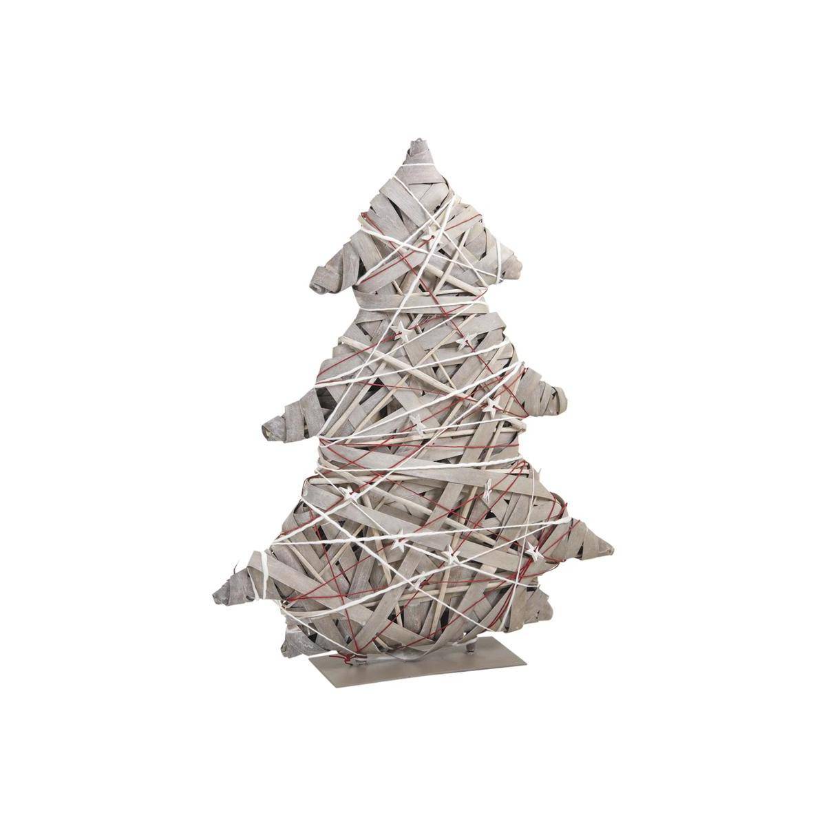 Aubry Gaspard - Sapin décoratif en bois blanchi avec base métal et guirlandes ficelle 42×9×52 cm - Imagen 1