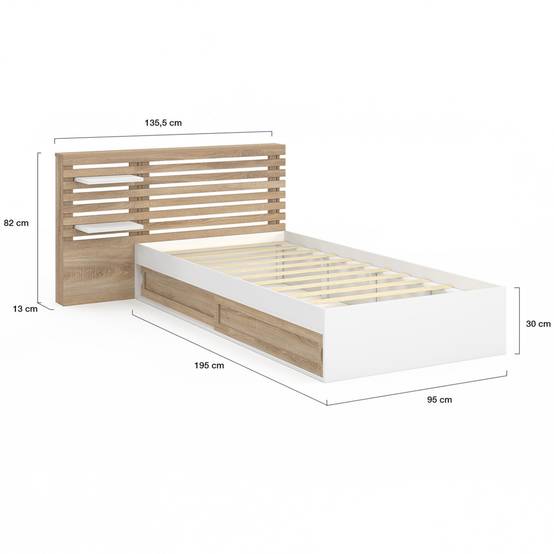 Lit avec chevets 2 tiroirs queen size 160 x 200 cm LEDs naturel et Lit avec chevets 2 tiroirs queen size 160 x 200 cm LEDs naturel et