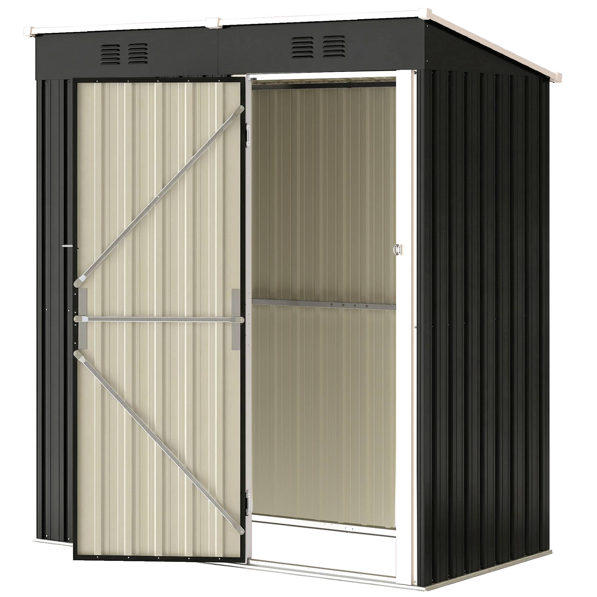 Abri de jardin extérieur 1,37 m² (163 x 90 x 179 cm) avec porte à loquet et aérations, gris foncé - Image 2