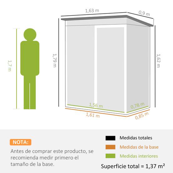 Abri de jardin extérieur 1,37 m² (163 x 90 x 179 cm) avec porte à loquet et aérations, gris foncé - Image 5