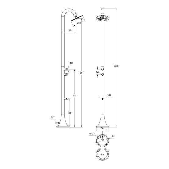 Douche inox 316L satinee a double bouton temporise pour exterieurs et jardins - Image 5