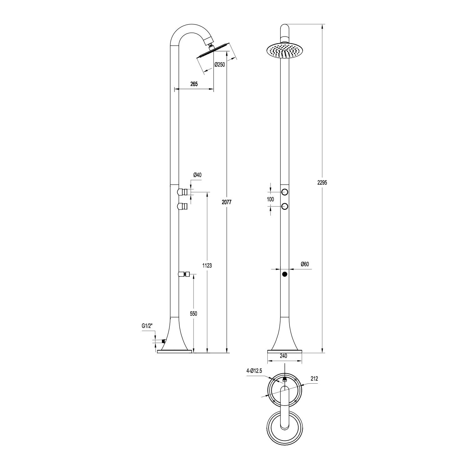 Douche inox 316L satinee a double bouton temporise pour exterieurs et jardins - Image 5