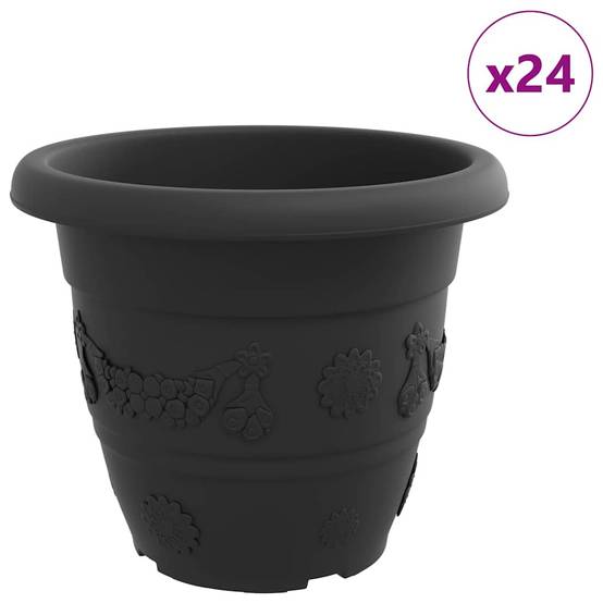 Lot de 24 Grands Pots de Fleurs Ronds Plastique pour Terrasse Drainage Ø39x32 cm Noir - ComfortXL Outdoor Living - Image 2