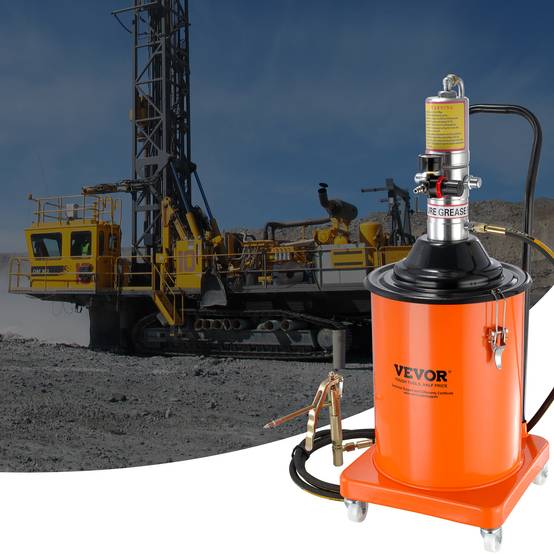 VEVOR Pompe graisse pneumatique 50:1, seau 20 L, tuyau 4 m, buse 360°. Sur roues, pour graissage. - Image 8