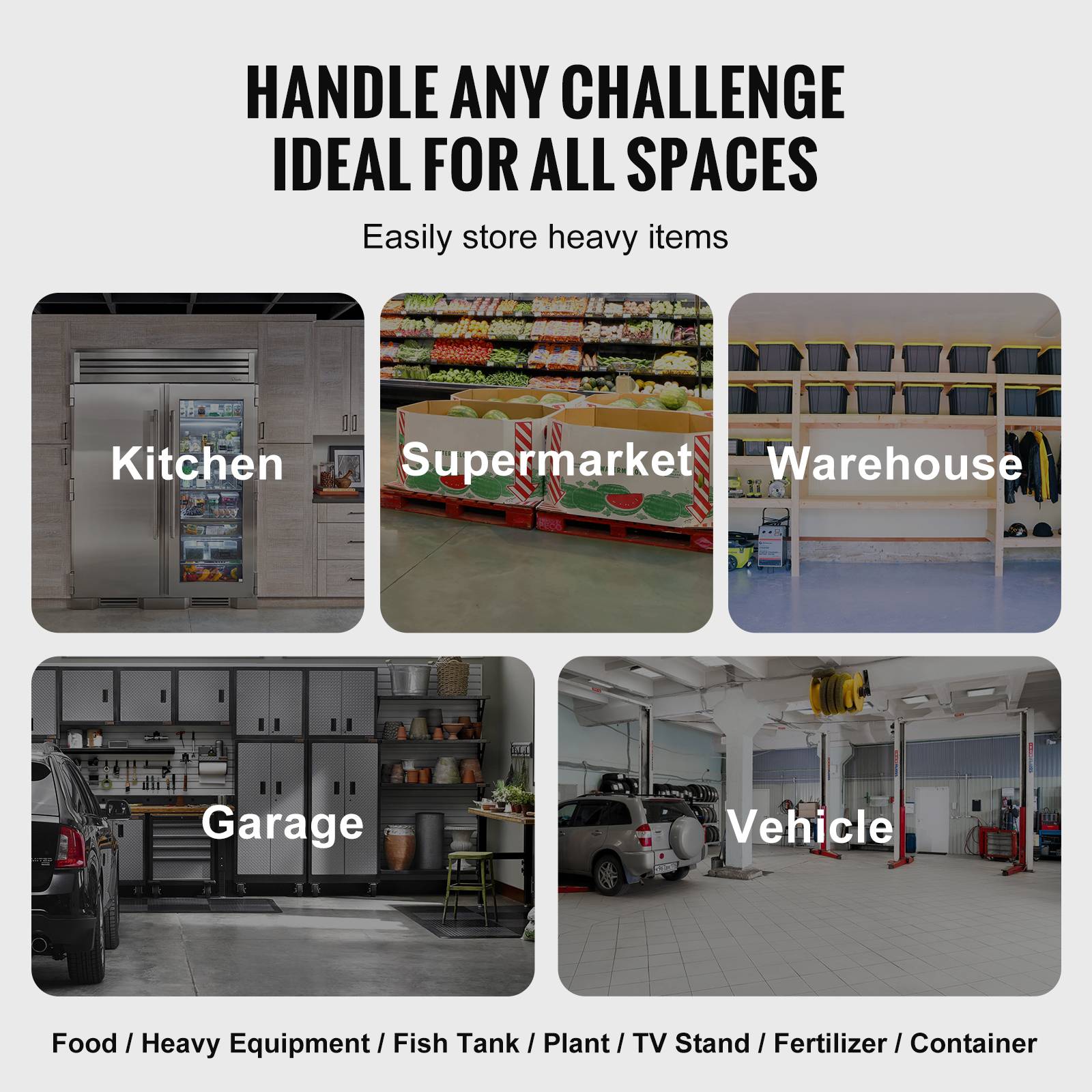 VEVOR Rack calage alu 61x35.6x20.3cm, charge 454kg, stockage alimentaire. - Image 6