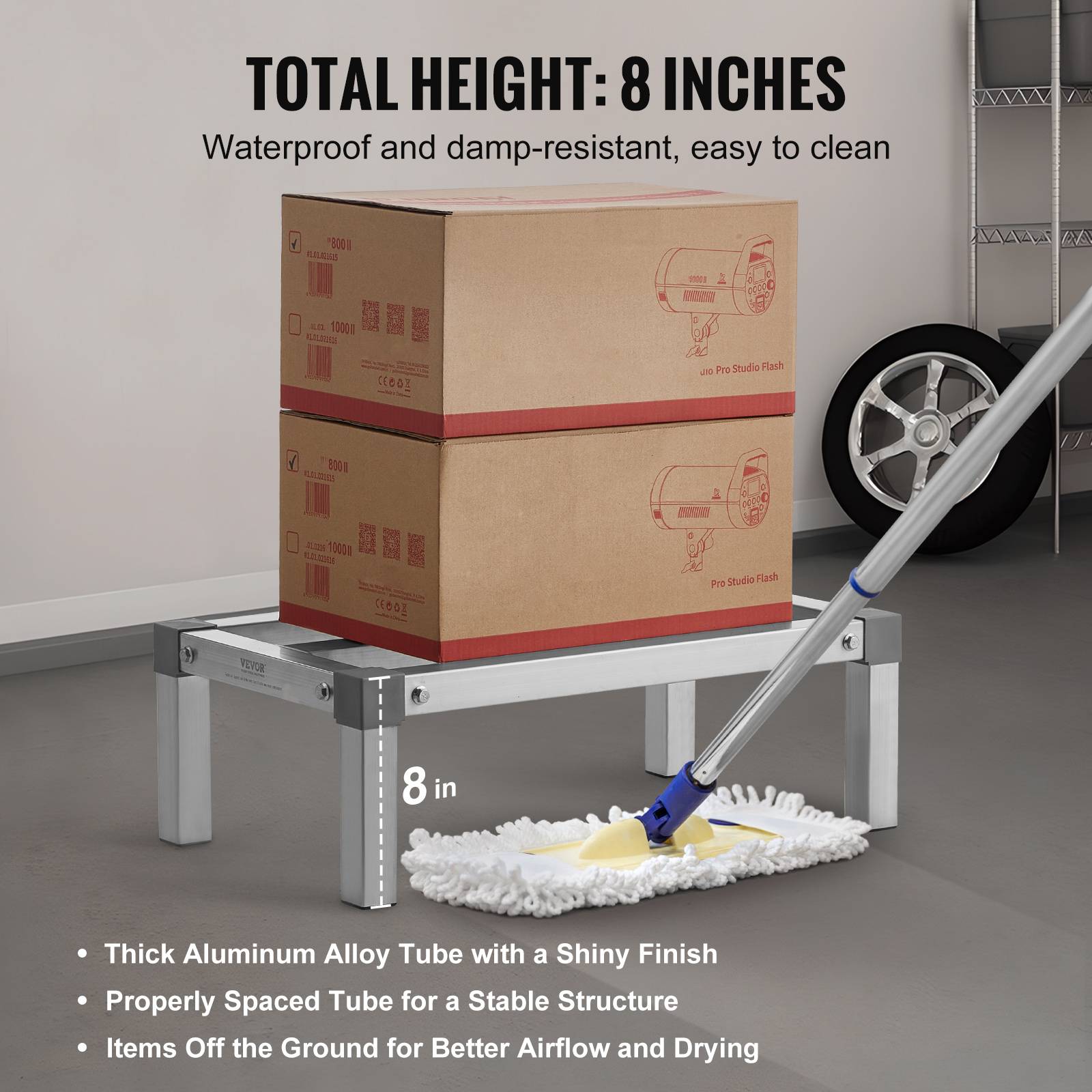 VEVOR Rack calage alu 61x35.6x20.3cm, charge 454kg, stockage alimentaire. - Image 3