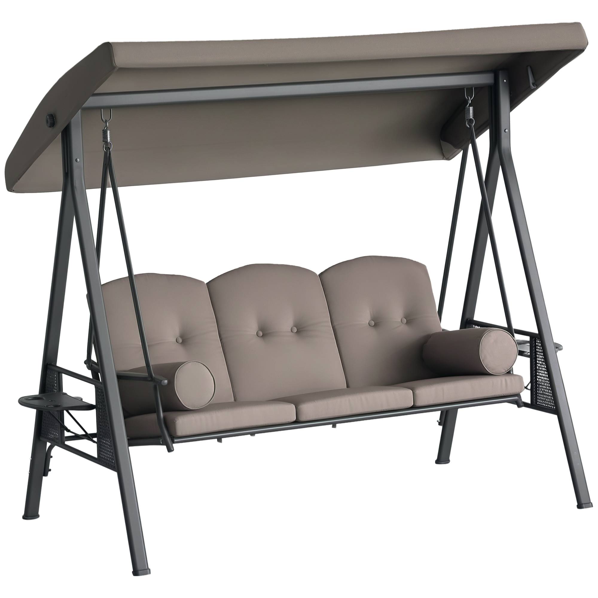 Balancelle de jardin 3 places métal patio toit réglable coussins confort beige - ComfortXL Outdoor Living - Image 1