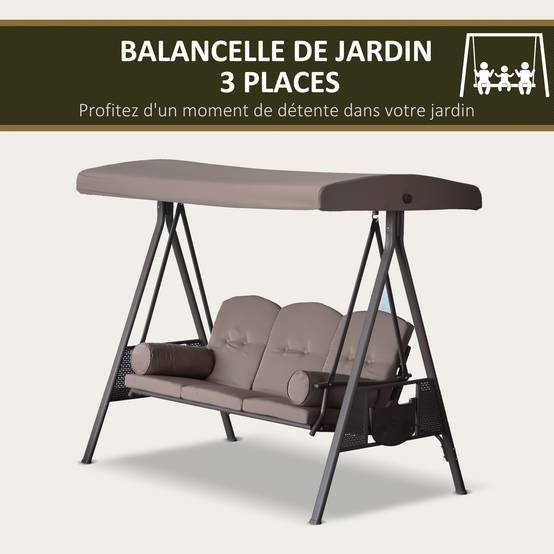 Balancelle de jardin 3 places métal patio toit réglable coussins confort beige - ComfortXL Outdoor Living - Image 9