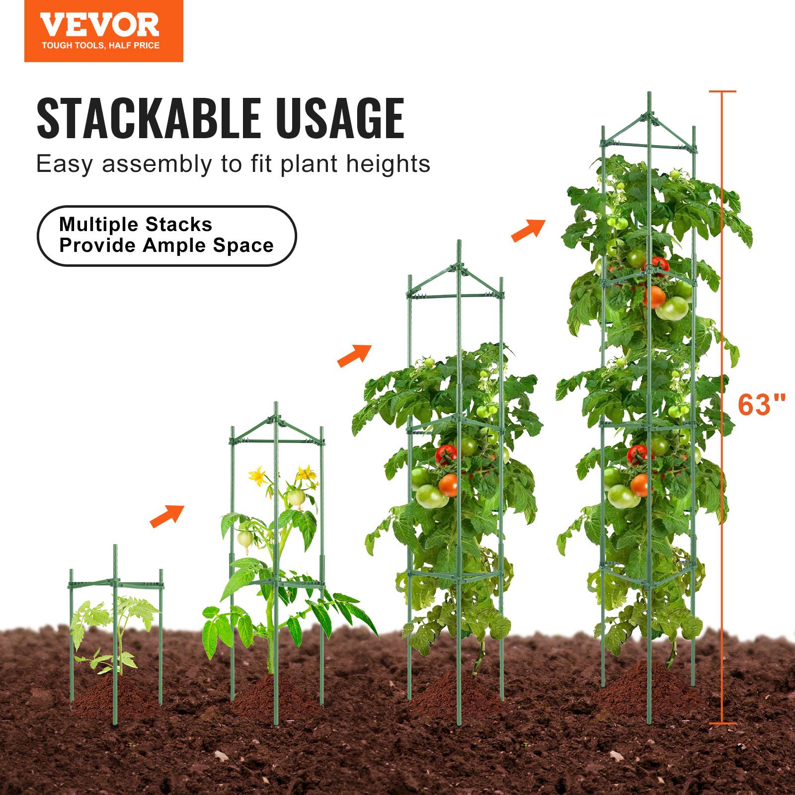VEVOR Cages tomates jardin, lot 4, 160 cm, support treillis, plantes grimpantes. - Image 2