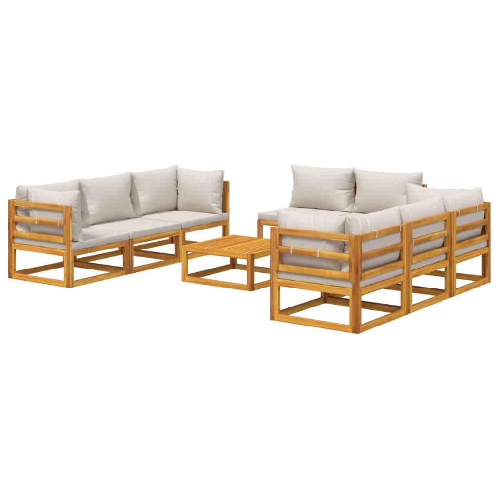 Helloshop26 - Salon de jardin meuble d'extérieur ensemble de mobilier 9 pièces avec coussins gris clair bois massif - Imagen 1