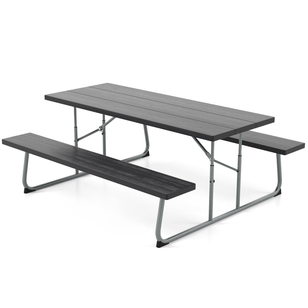 Ensemble Table et Bancs de Pique-Nique Pliable Ensemble de Jardin Cadre Métallique Plateau en HDPE 183x163x74cm Noir MAISON CHIC - Image 1
