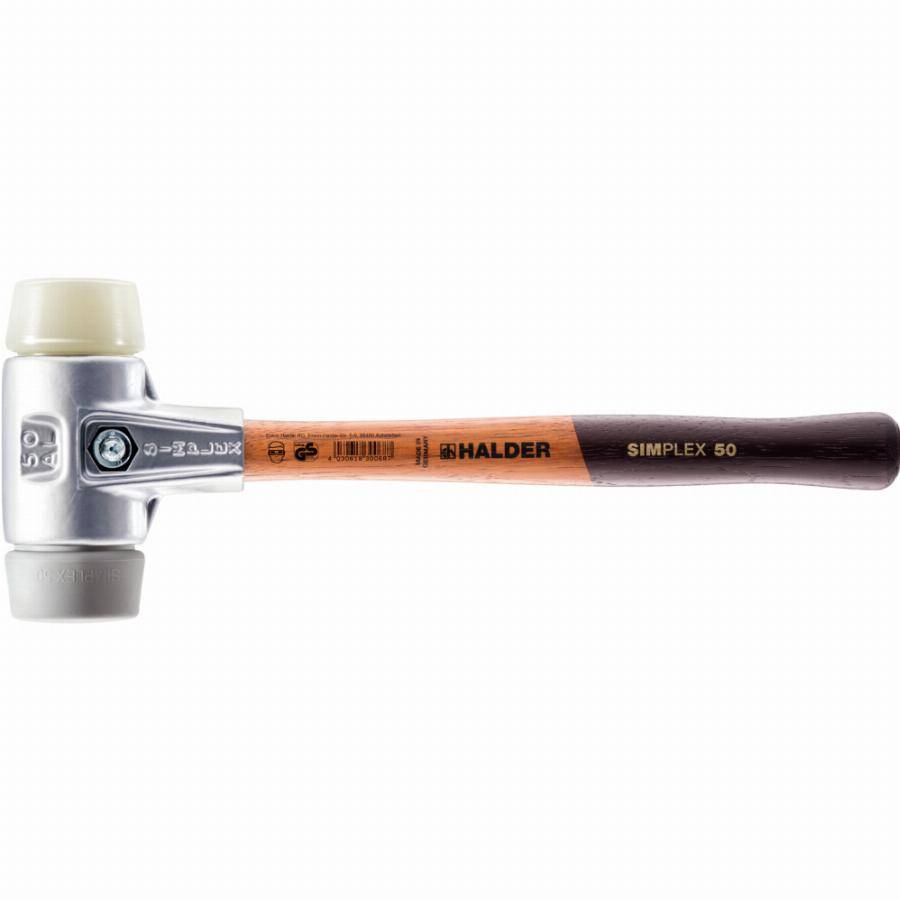 Maillet HALDER SIMPLEX TPE moyen / nylon avec boîtier en aluminium et manche en bois - D=40 mm - 3138.040