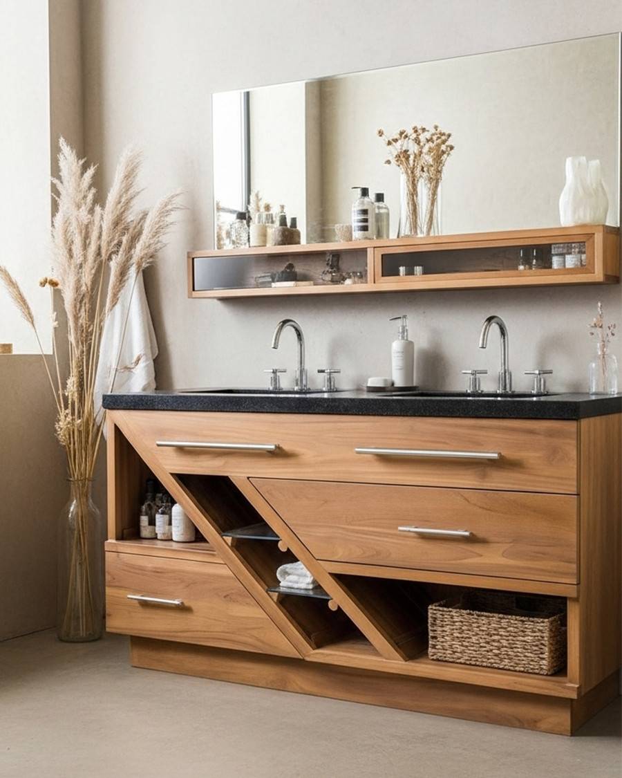 Diva - Meuble  en teck et marbre terrazzo noir 145 cm - UNIQKA - Imagen 2