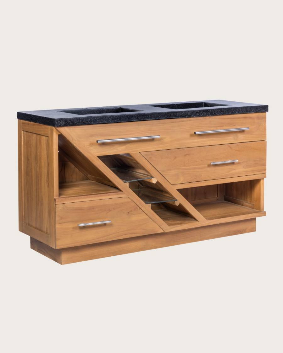 Diva - Meuble en teck et marbre terrazzo noir 145 cm - UNIQKA - Imagen 5
