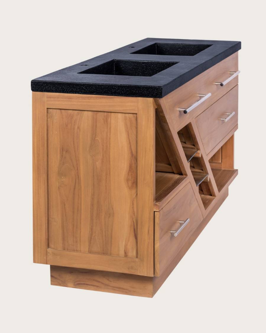 Diva - Meuble en teck et marbre terrazzo noir 145 cm - UNIQKA - Imagen 7