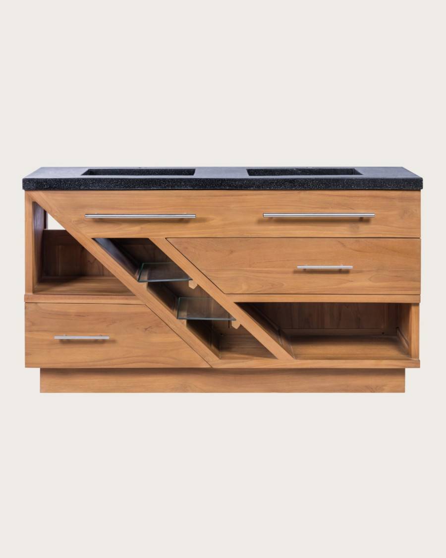 Diva - Meuble  en teck et marbre terrazzo noir 145 cm - UNIQKA - Imagen 3