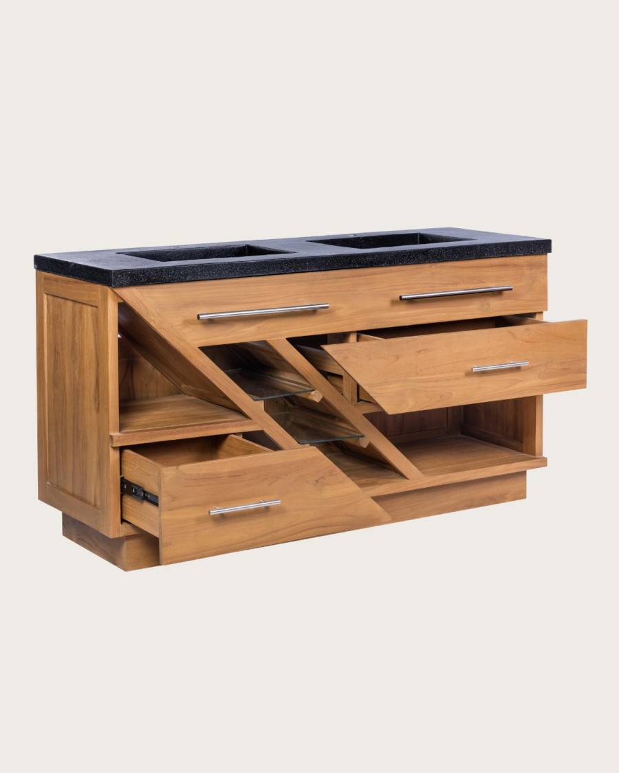 Diva - Meuble en teck et marbre terrazzo noir 145 cm - UNIQKA - Imagen 6