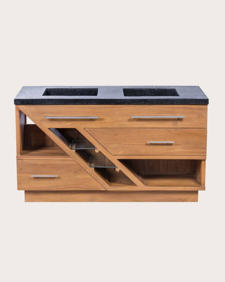 Diva - Meuble  en teck et marbre terrazzo noir 145 cm - UNIQKA - Imagen 4