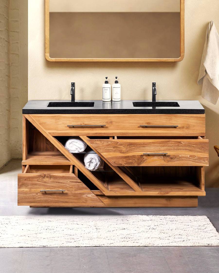 Diva - Meuble en teck et marbre terrazzo noir 145 cm - UNIQKA - Imagen 1