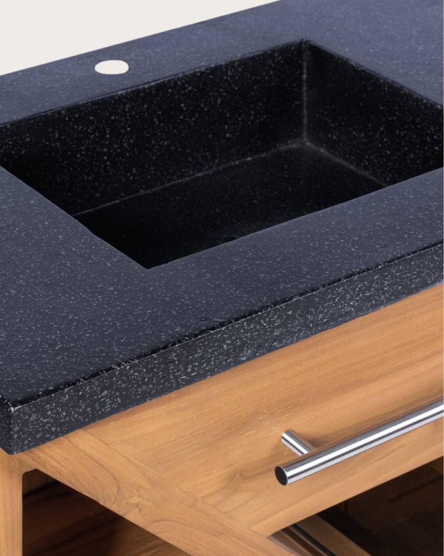Diva - Meuble en teck et marbre terrazzo noir 145 cm - UNIQKA - Imagen 9