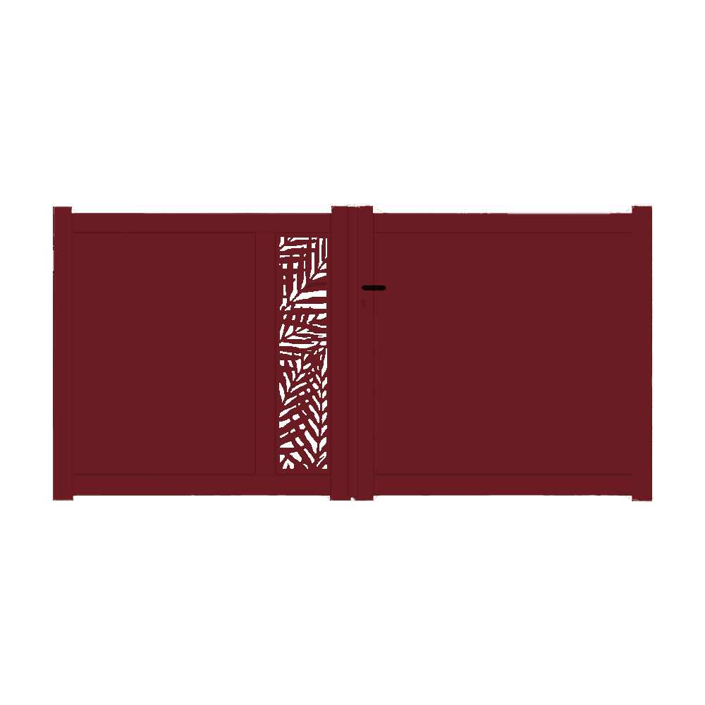 Portail Packit - Portail alu battant découpe laser en kit dim. L.4000 (entre piliers) x H.1500 mm  Rouge (RAL 3004)